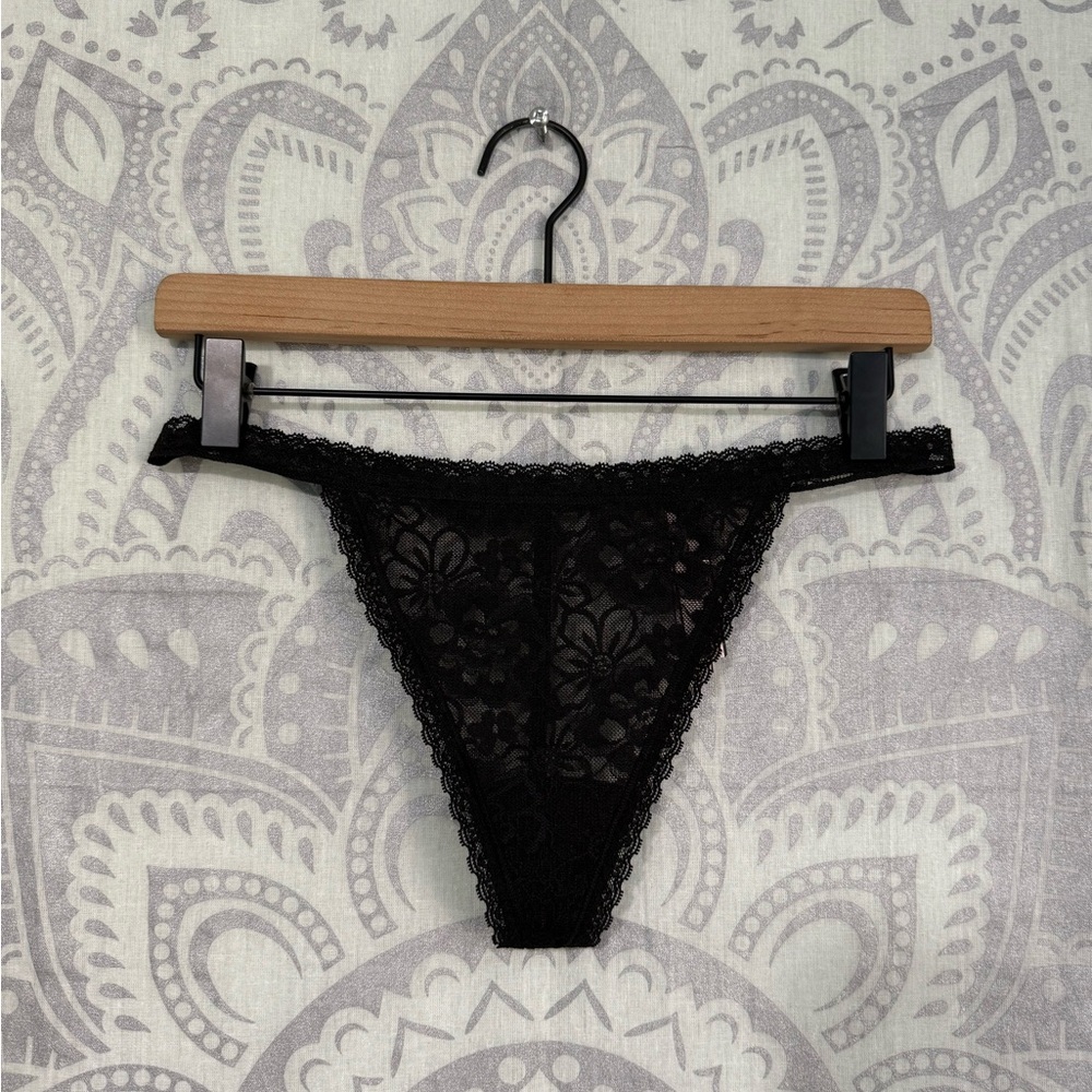 Nwt $10 Victorias Secret Lace Thong Panty V String Stretch Black XL Extra Large